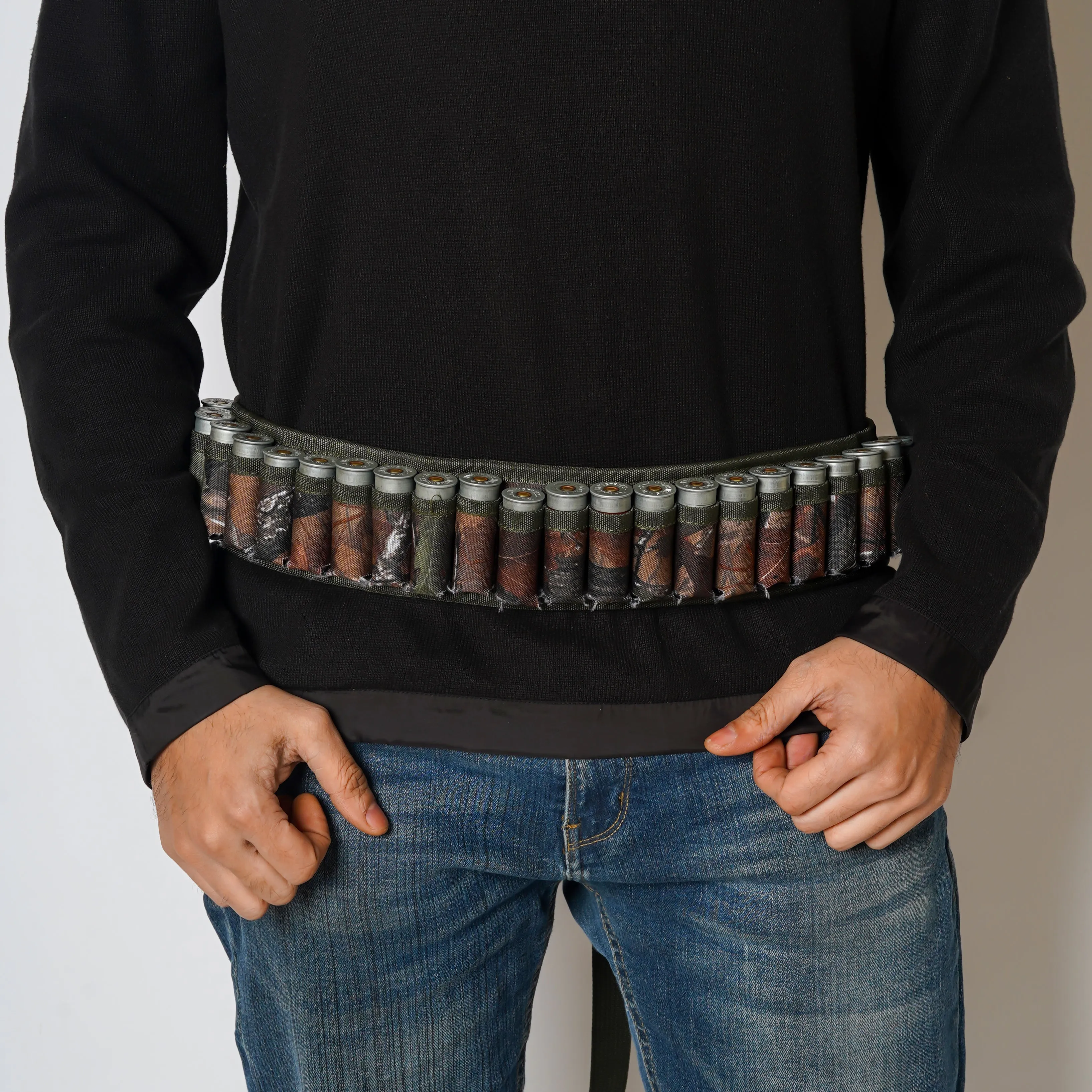 Camouflage Cartridge Belt with Canvas Shotgun Shell Holder