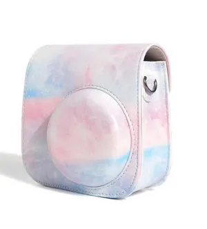 Case for Fujifilm Instax Mini 12 11 Case PU Leather Instant Camera Cover with Adjustable Strap - Blue Pink