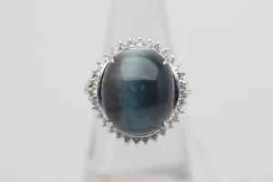 Cats Eye Indicolite Tourmaline Diamond Platinum Ring