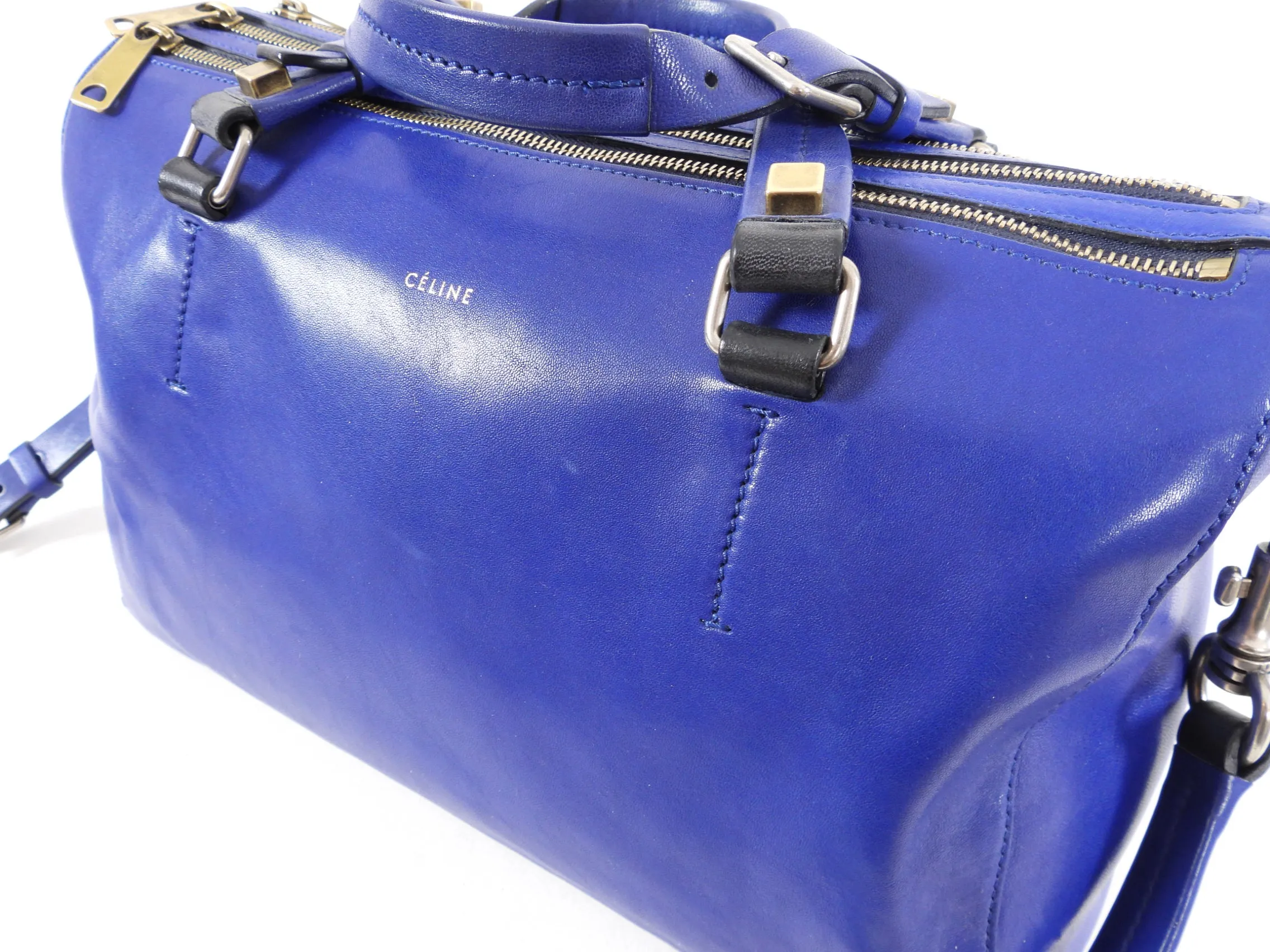 Celine Blue Leather Duffle Two-Way Bag