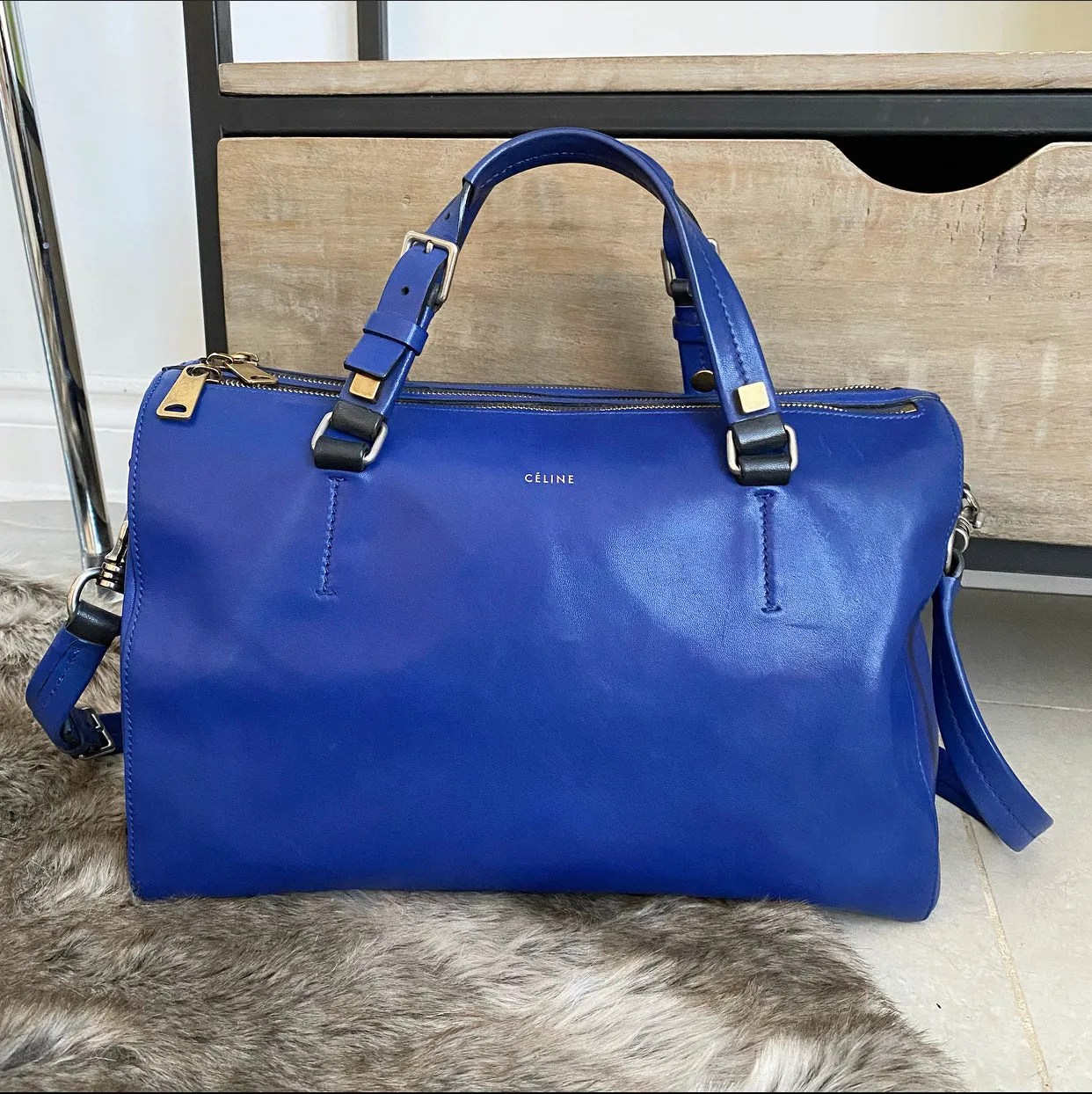 Celine Blue Leather Duffle Two-Way Bag