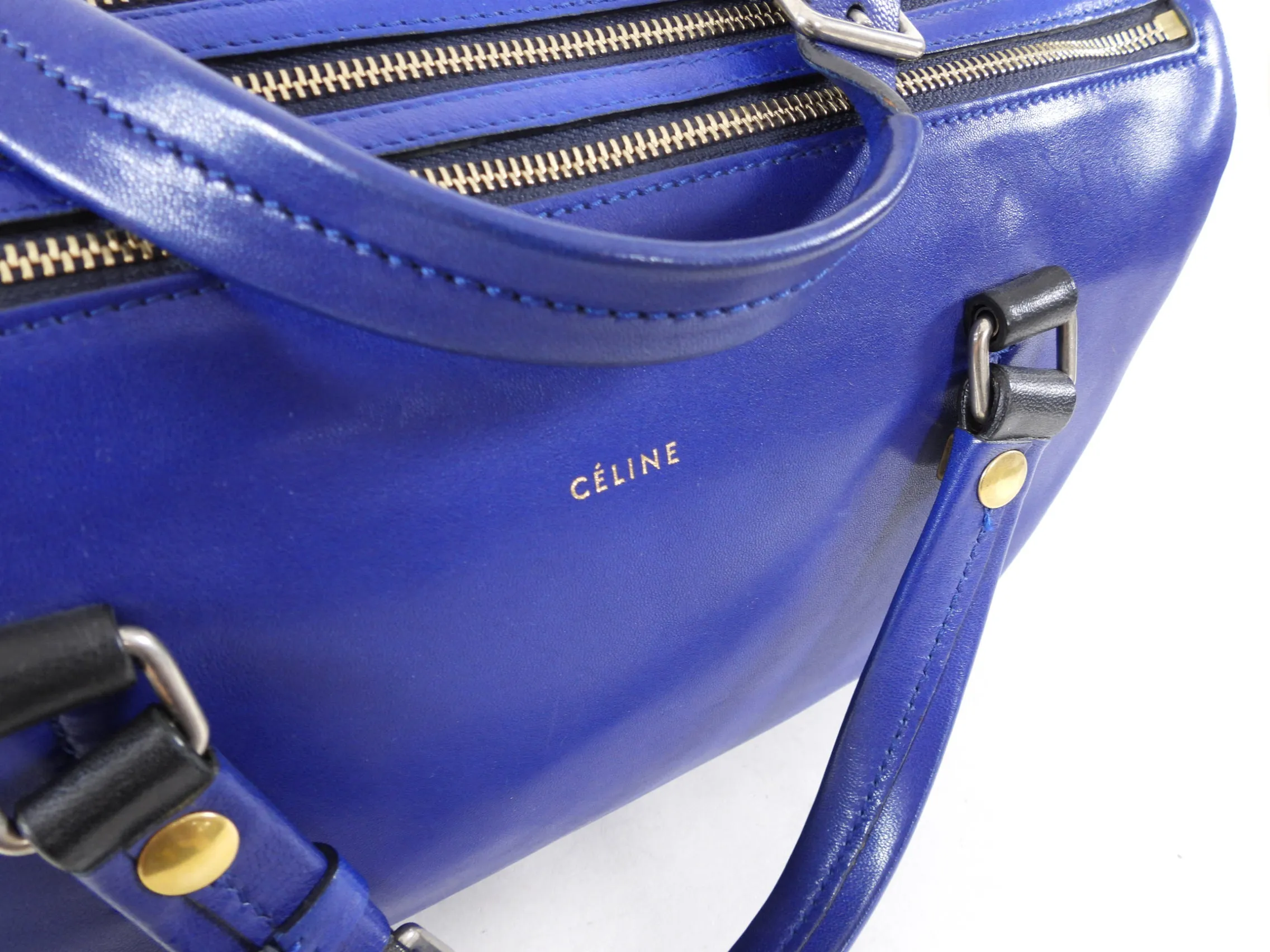 Celine Blue Leather Duffle Two-Way Bag