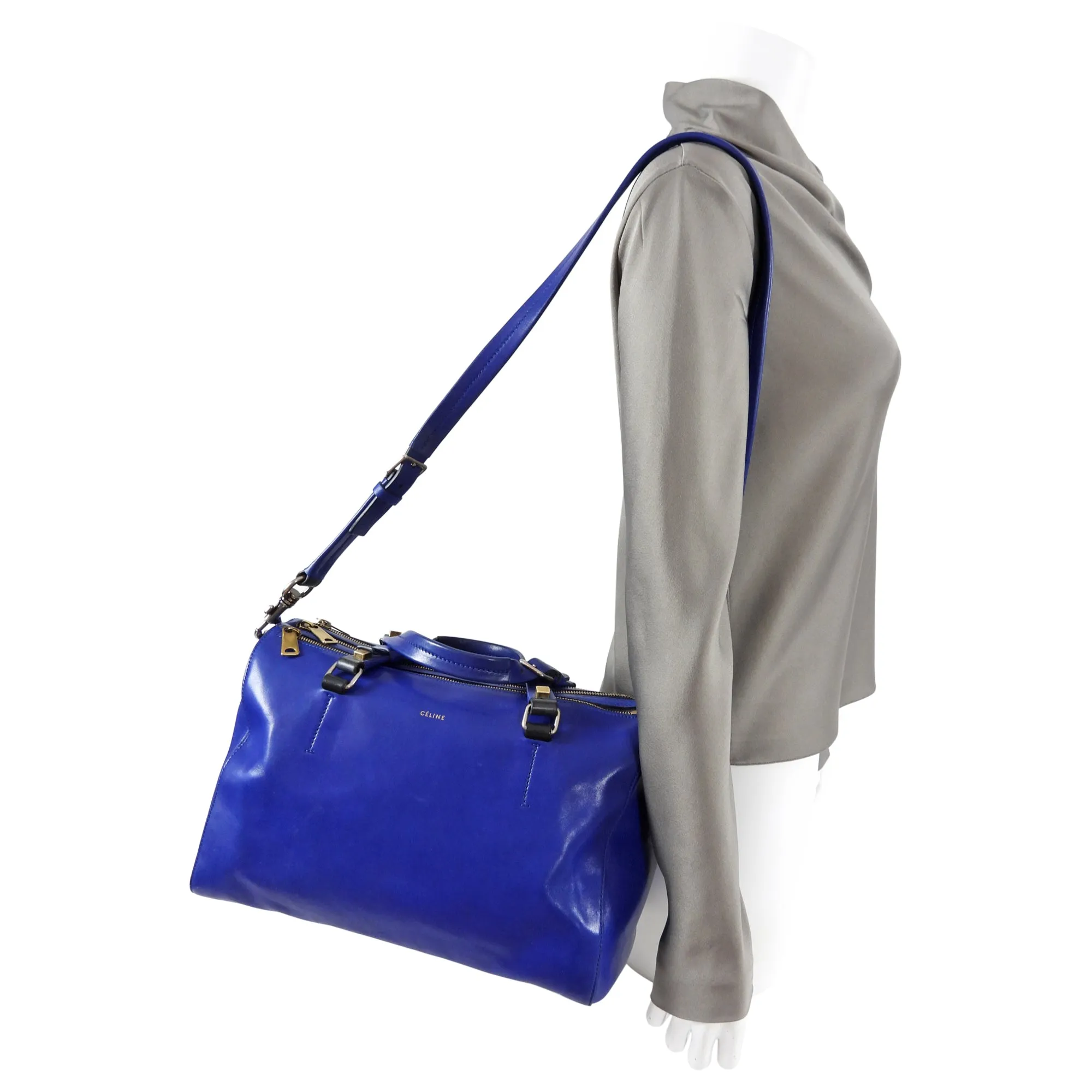 Celine Blue Leather Duffle Two-Way Bag