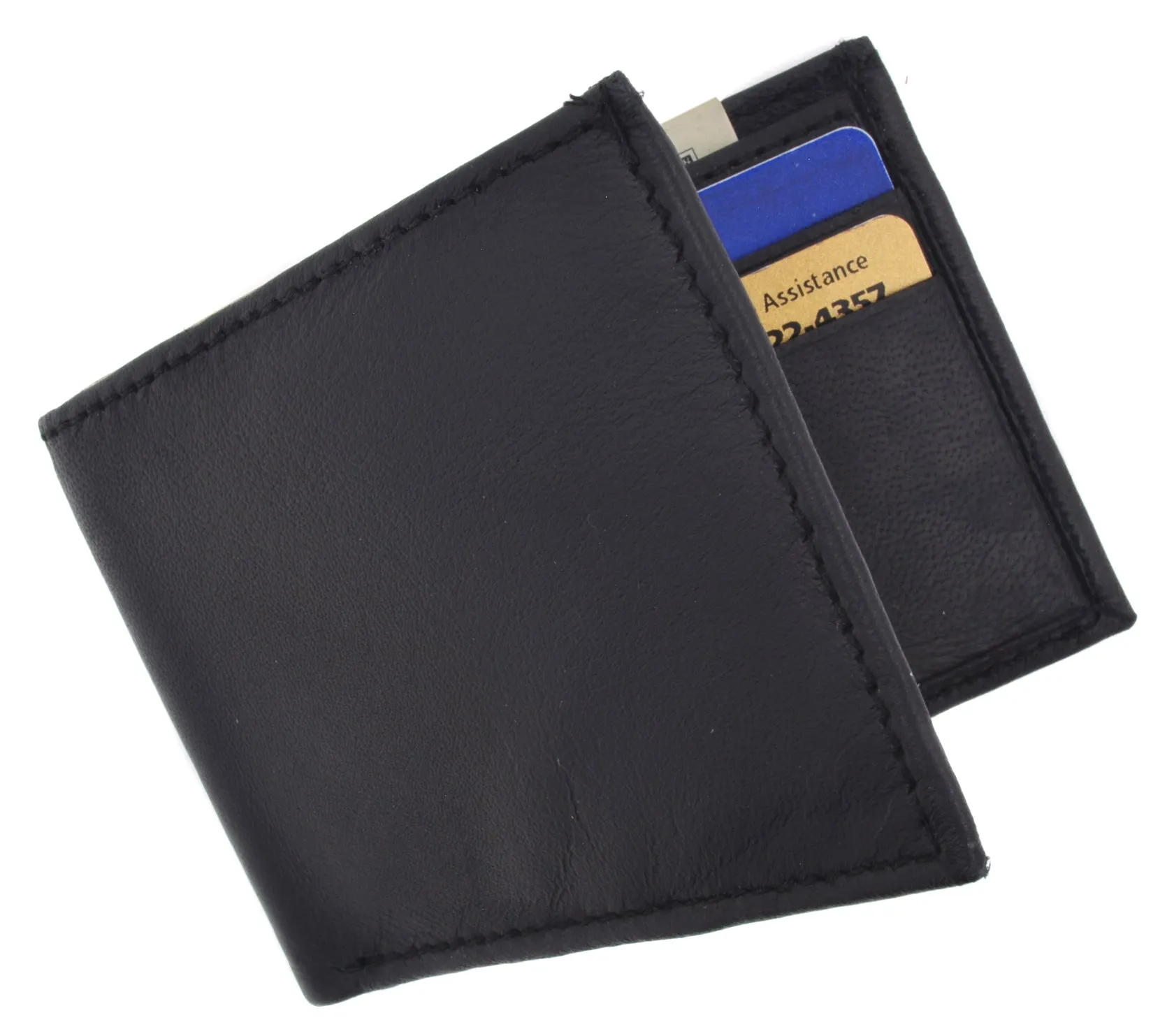 Children/Kids Slim Black Leather Lamb Mini Bifold Wallet 85