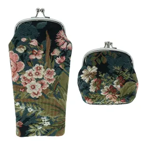 CTM® Women's Floral Print Tapestry Glasses Case and Coin Purse Set