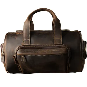 Dark Brown Full Grain Leather Weekender Travel Duffel Bag