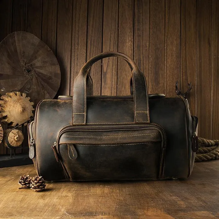 Dark Brown Full Grain Leather Weekender Travel Duffel Bag