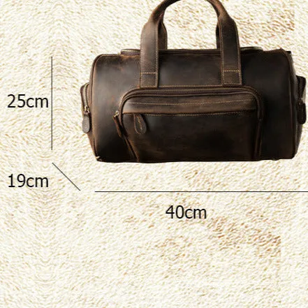 Dark Brown Full Grain Leather Weekender Travel Duffel Bag