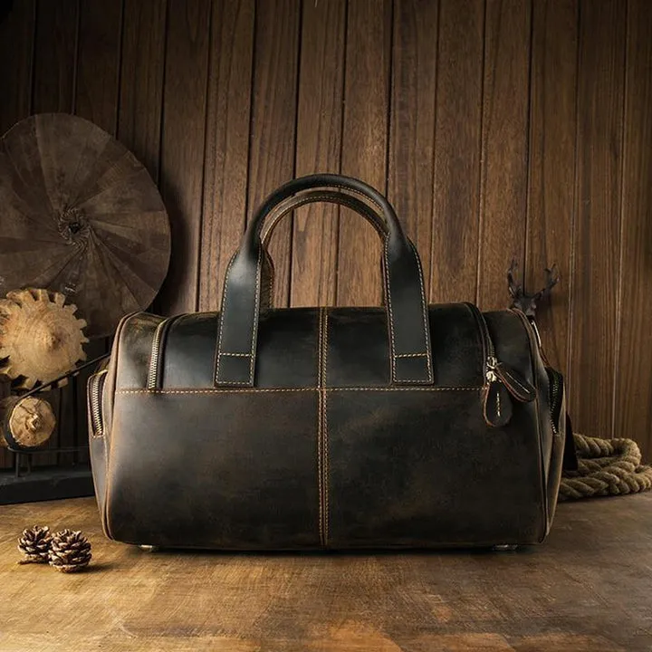 Dark Brown Full Grain Leather Weekender Travel Duffel Bag