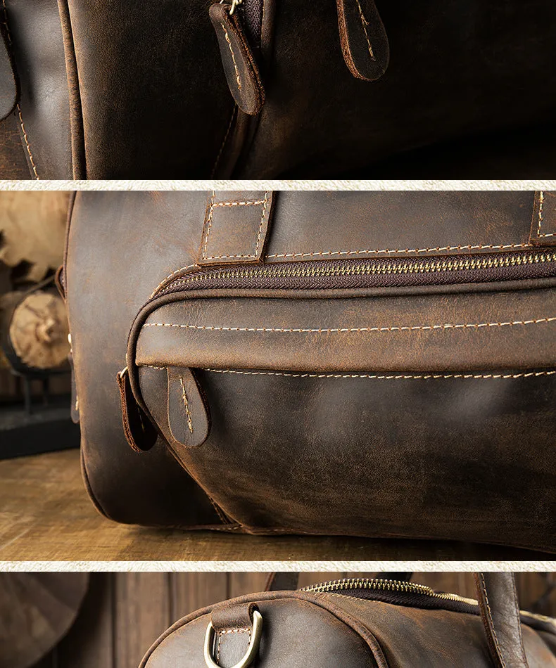 Dark Brown Full Grain Leather Weekender Travel Duffel Bag