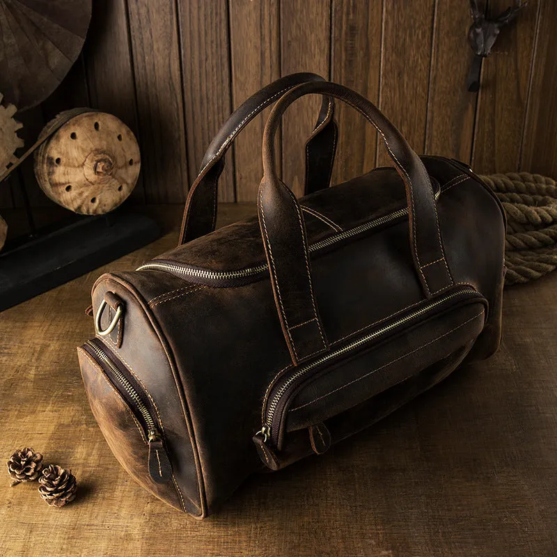 Dark Brown Full Grain Leather Weekender Travel Duffel Bag