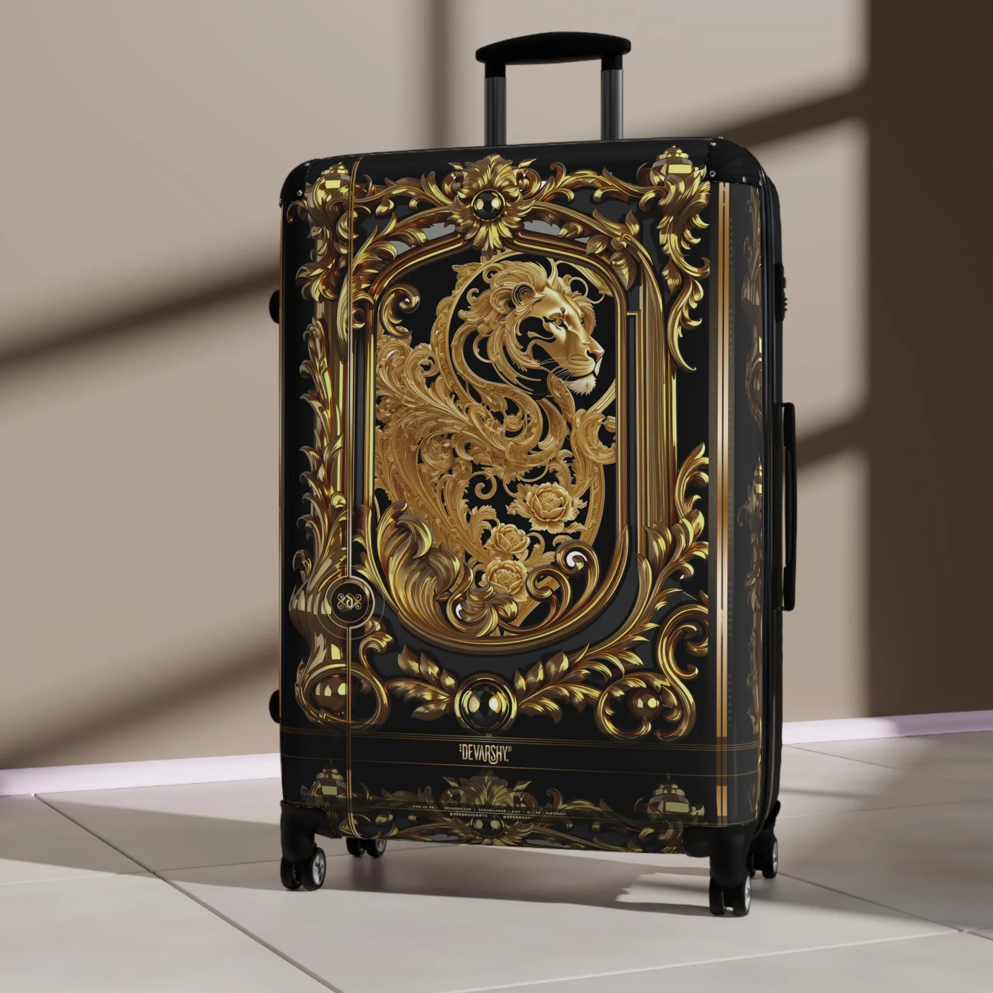 Decorative Gold Suitcase Baroque Travel Luggage Carry-on Suitcase Luxury Hard Shell Suitcase Ornate Lion Travel Suitcase | X3481