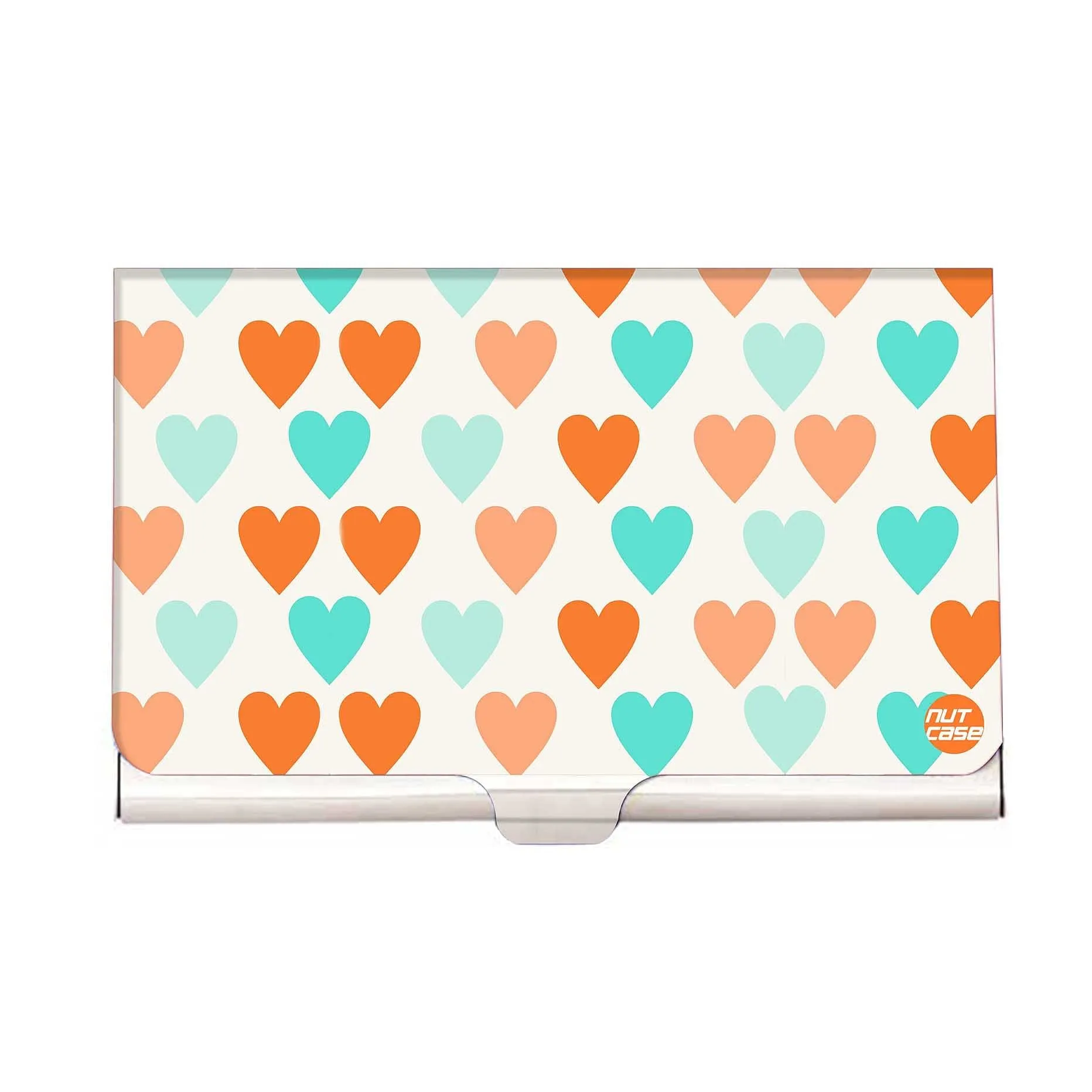 Designer Visiting Card Holder Nutcase - Heart Orange & Blue