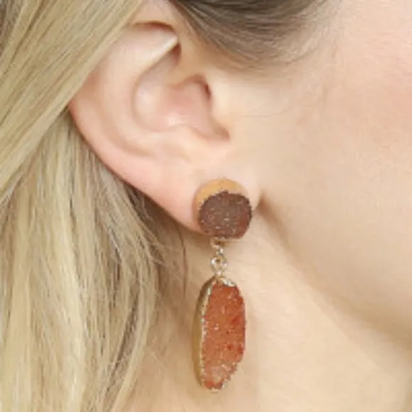 Druzy Drop Earrings - Pumpkin