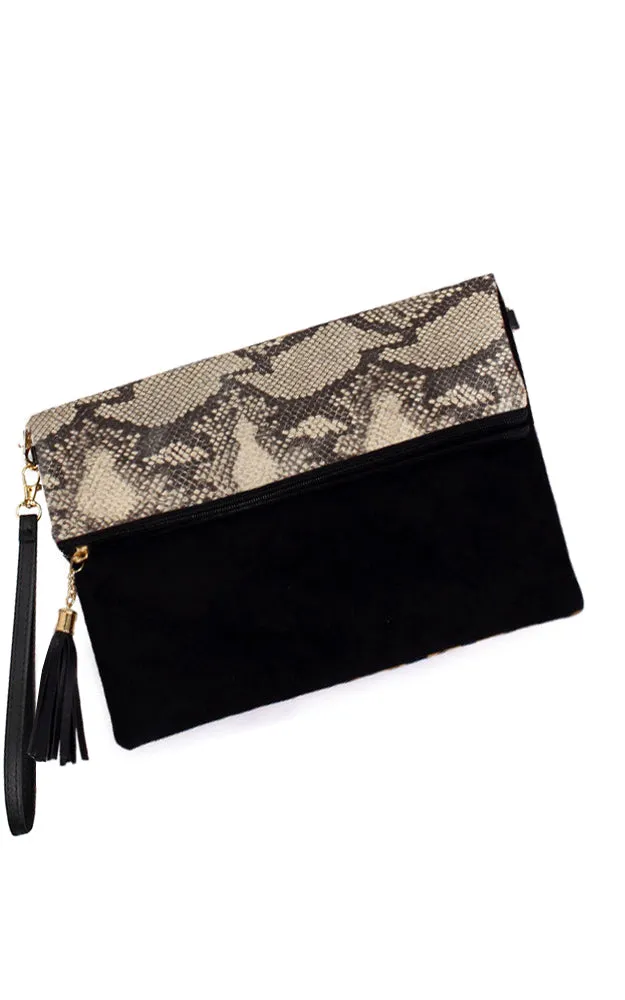 EAB9558 Beige Python Foldover Crossbody Clutch Bag (L)