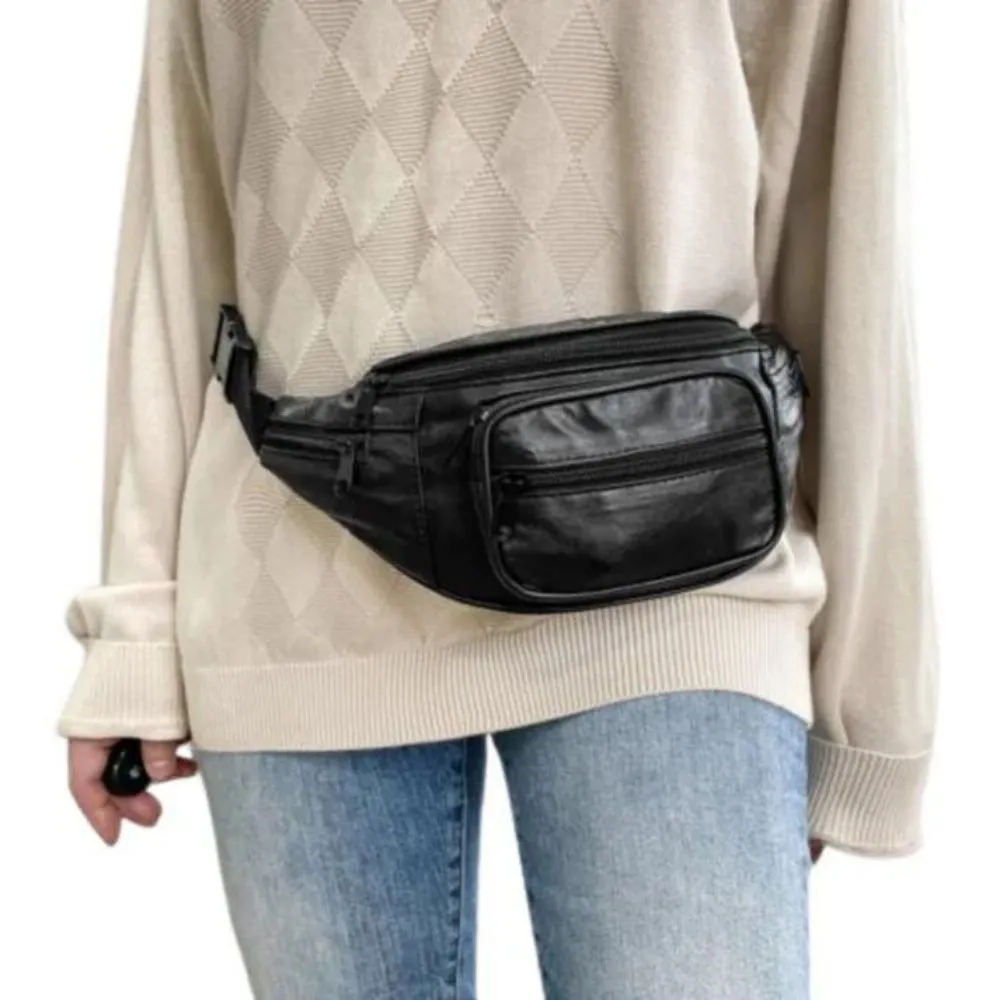 Fanny Pack Black Leather Belt Bag