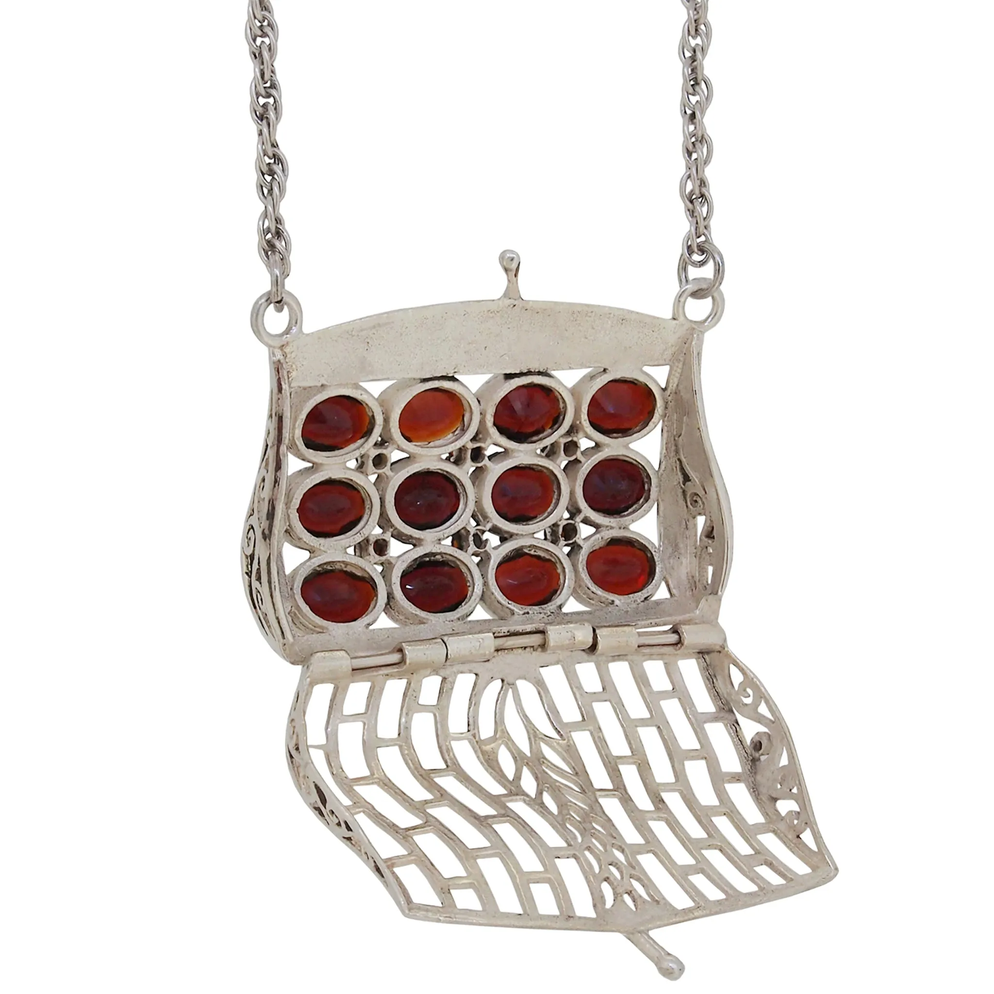 Garnet & Marcasite Set Purse Necklace