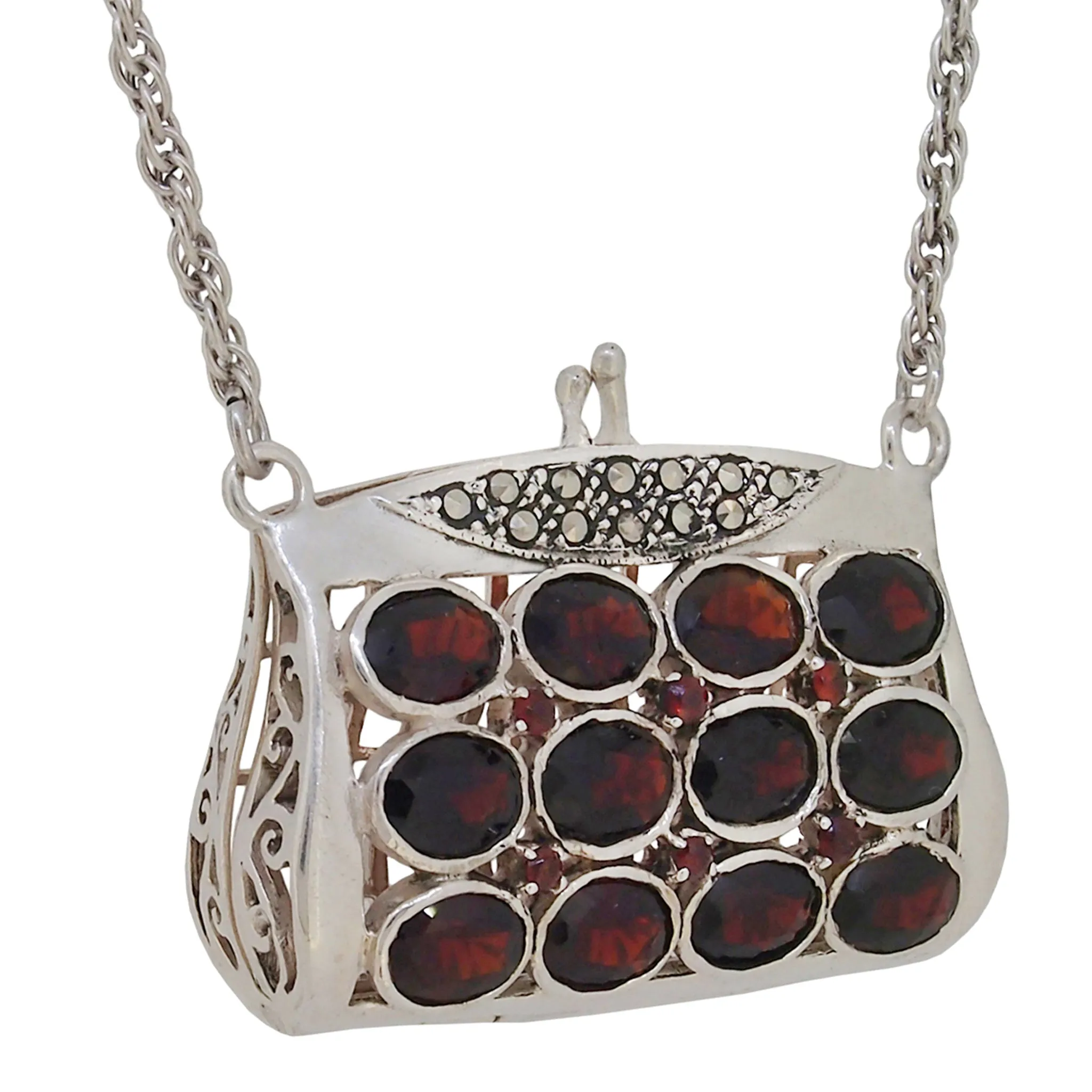 Garnet & Marcasite Set Purse Necklace