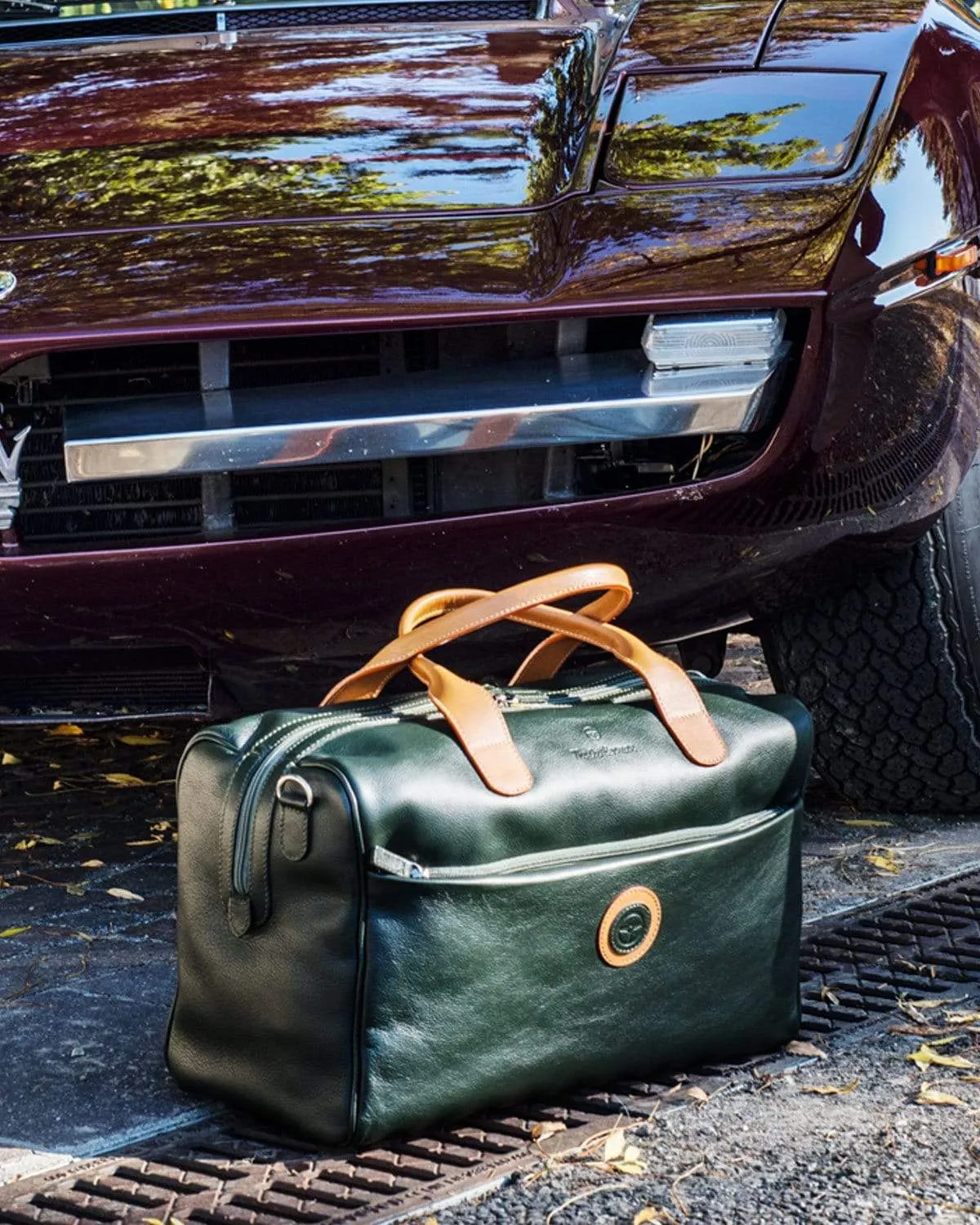 GLOBETROTTER - Full-grain Leather Duffle Bag - British Green/Tan