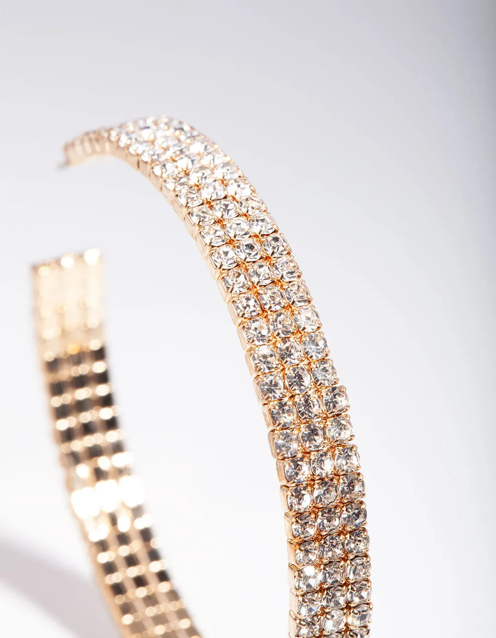 Gold Medium Diamante Chain Hoop Earrings