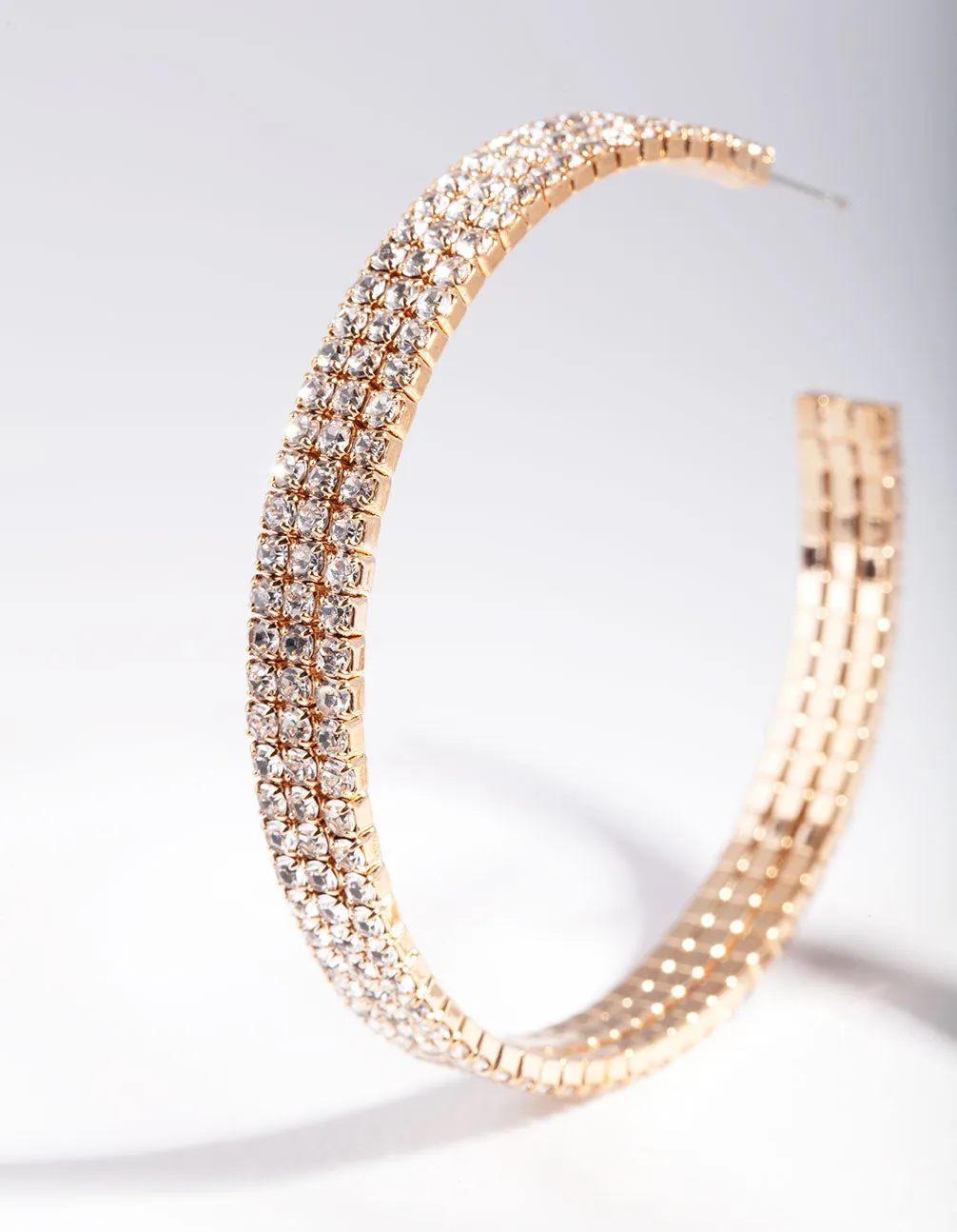 Gold Medium Diamante Chain Hoop Earrings