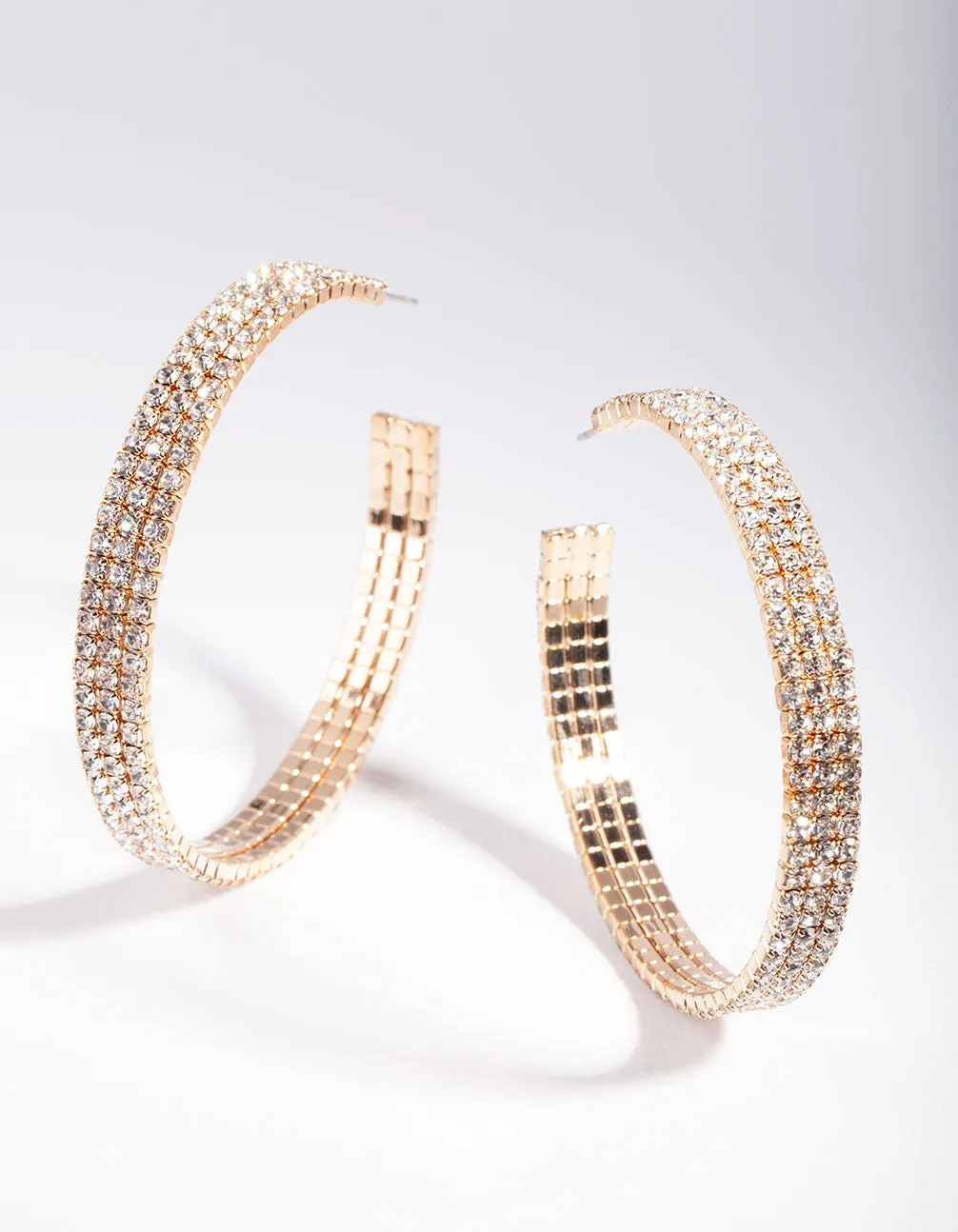 Gold Medium Diamante Chain Hoop Earrings