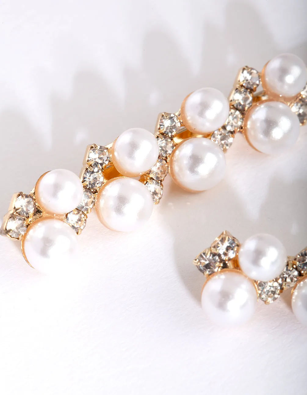 Gold Pearl Crystal Hair Slide