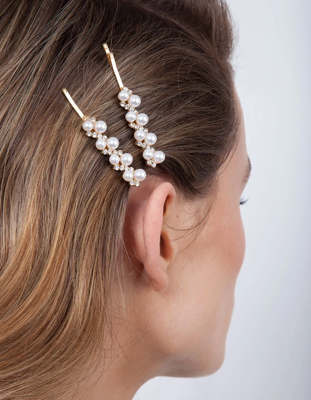 Gold Pearl Crystal Hair Slide