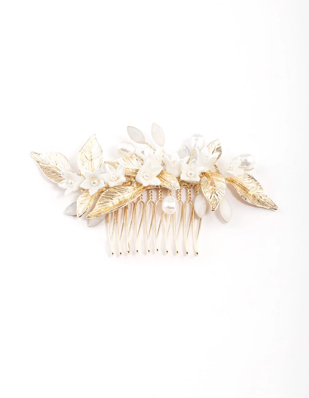 Gold Pearl Flower & Leaf Comb