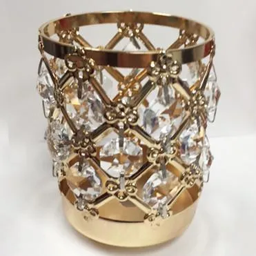 GOLD/SILVER 3.75"H CRYSTAL BEADED CANDLE HOLDER DECOR CANDLEHOLDER (Silver)