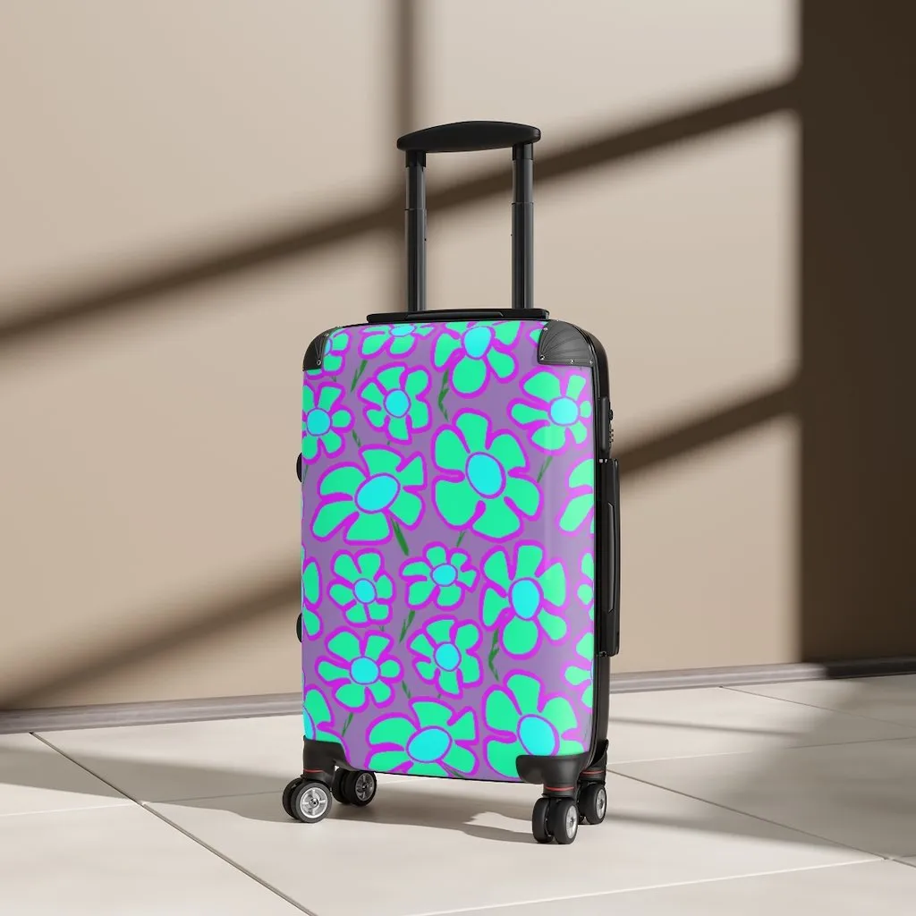 Greenflower on Purple - Cabin Suitcase