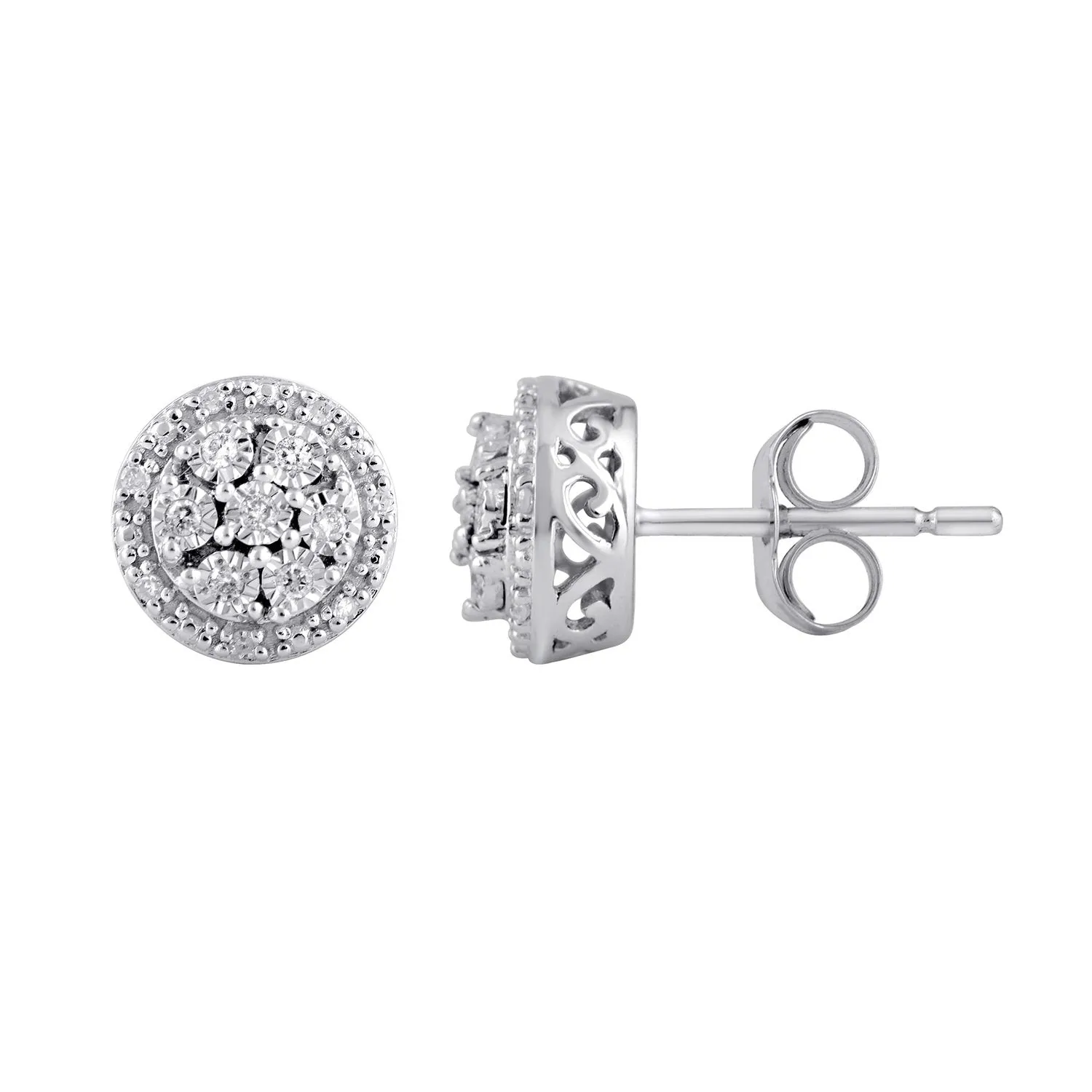 Halo Stud Earrings with 0.10ct of Diamonds in Sterling Silver