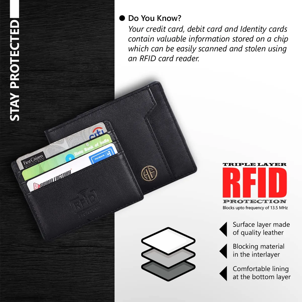 HAMMONDS FLYCATCHER Genuine Leather Wallet for Men - RFID Protected Leather Purse for Men, Money Purse for Men, Bi-Fold Wallet - 6 Card Slots, 1 Card Case, Coin Pocket, Hidden Pockets - Black