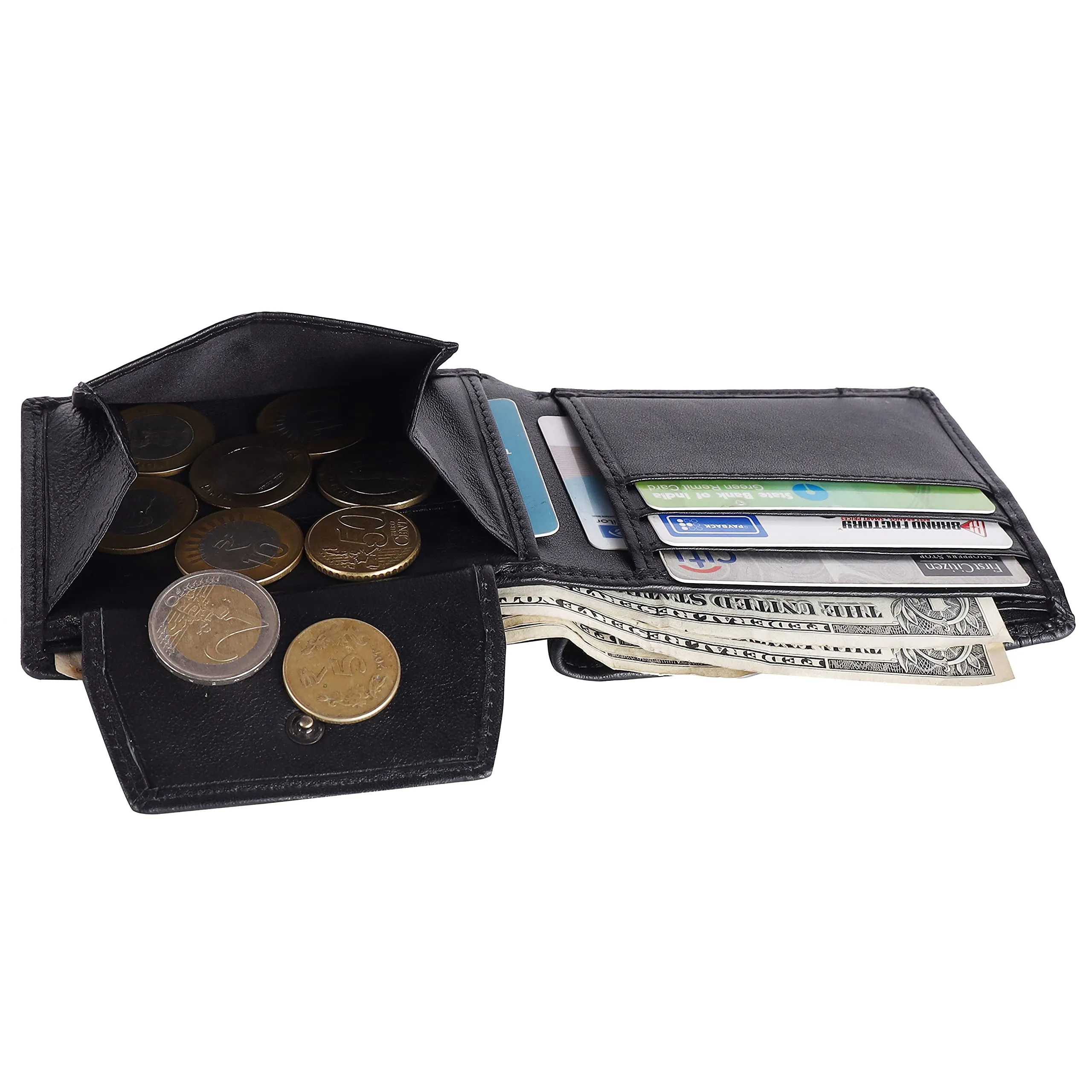 HAMMONDS FLYCATCHER Genuine Leather Wallet for Men - RFID Protected Leather Purse for Men, Money Purse for Men, Bi-Fold Wallet - 6 Card Slots, 1 Card Case, Coin Pocket, Hidden Pockets - Black