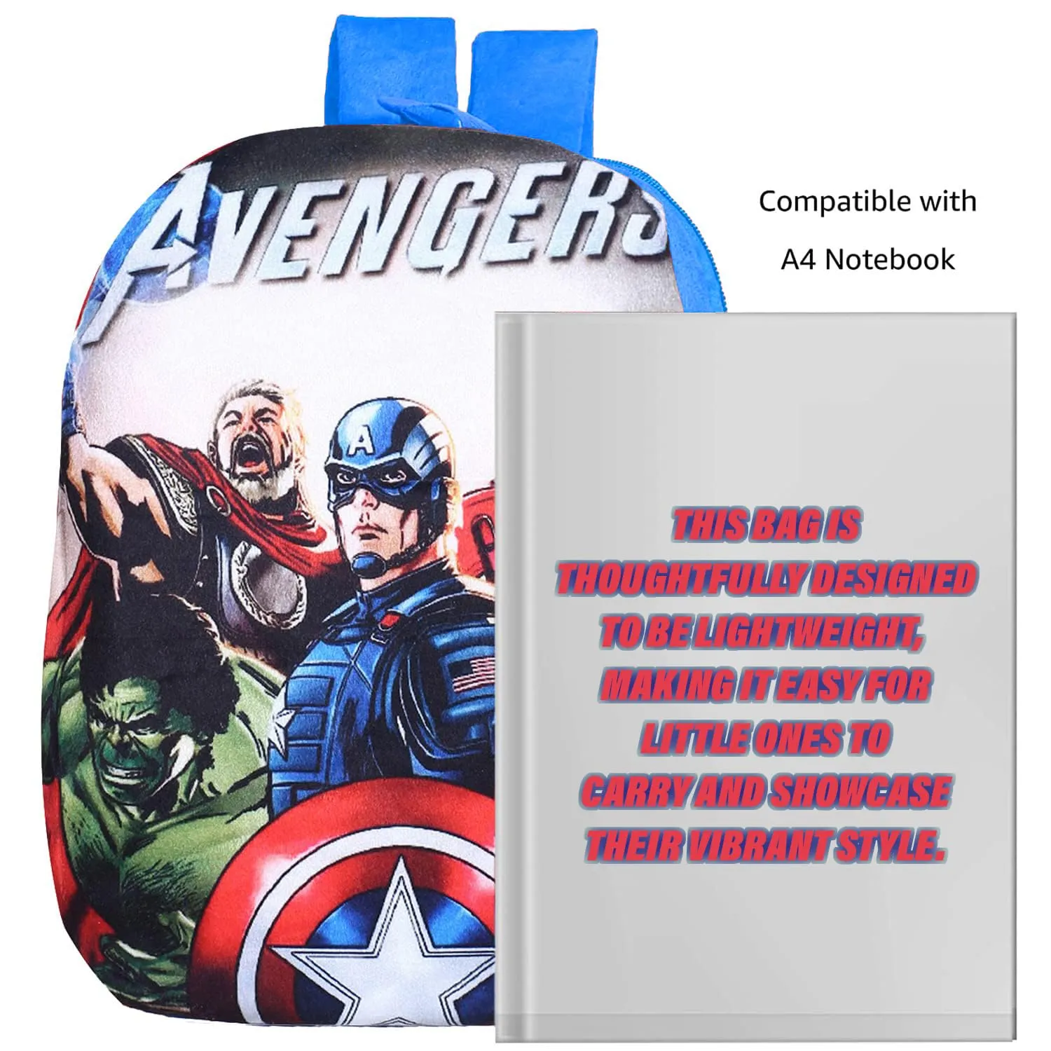 Heart Home Marvel Avengers Backpack | 2 Compartment Velvet School Bag | School Bag for Kids | Kids School Backpack | Backpack for School | Blue