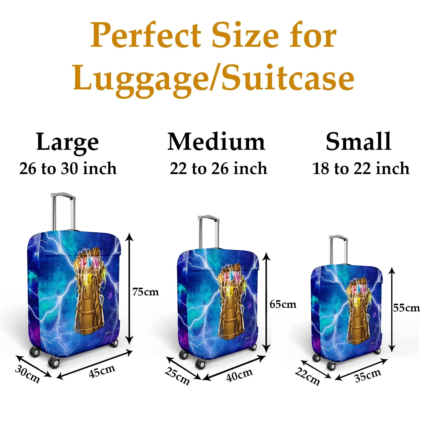 Heart Home Marvel The Infinity Gauntlet Luggage Cover|Polyester Travel Suitcase Cover|Washable|Stretchable Suitcase Cover|18-22 Inch-Small|26-30 Inch-Large|Pack of 2 (Sky Blue)