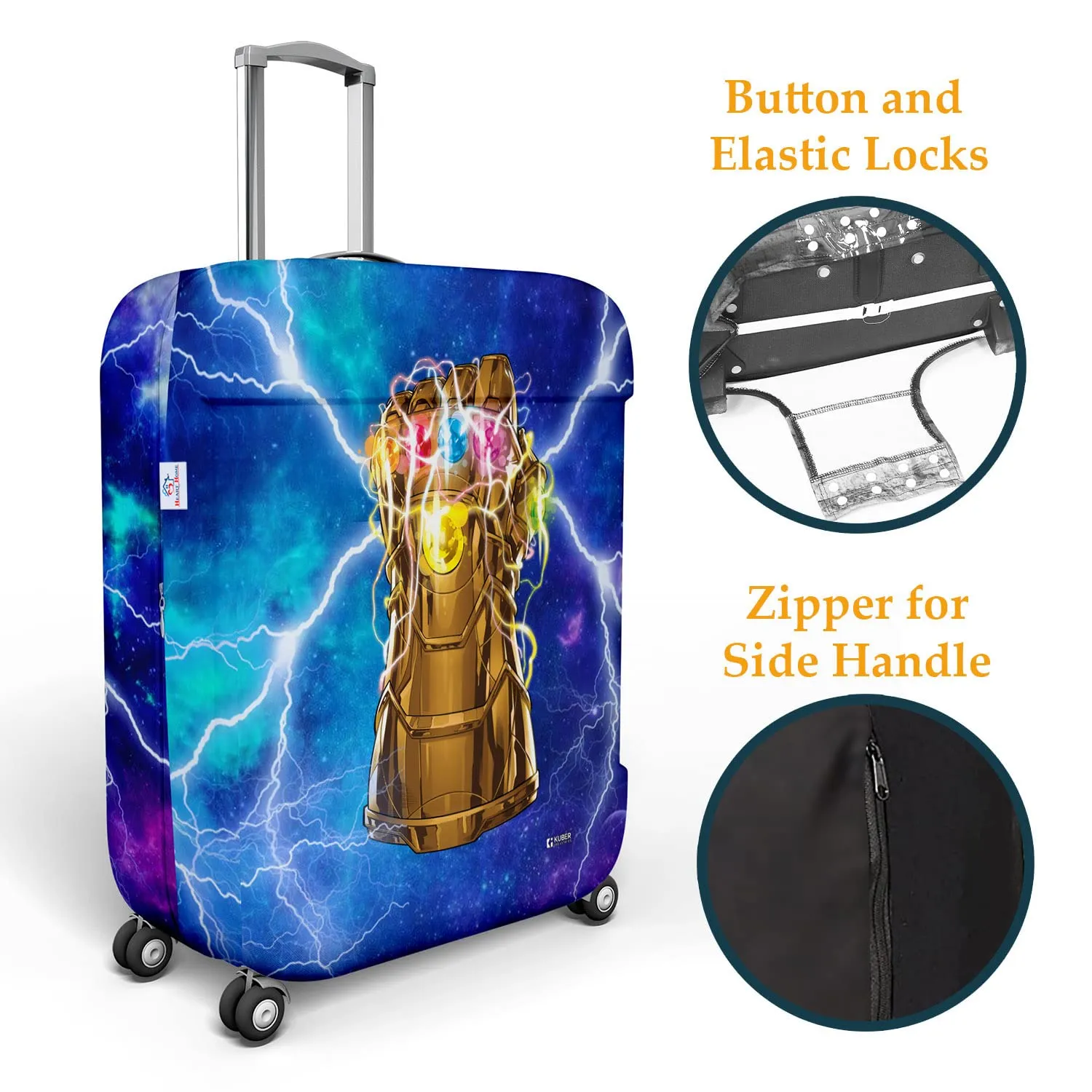 Heart Home Marvel The Infinity Gauntlet Luggage Cover|Polyester Travel Suitcase Cover|Washable|Stretchable Suitcase Cover|18-22 Inch-Small|26-30 Inch-Large|Pack of 2 (Sky Blue)