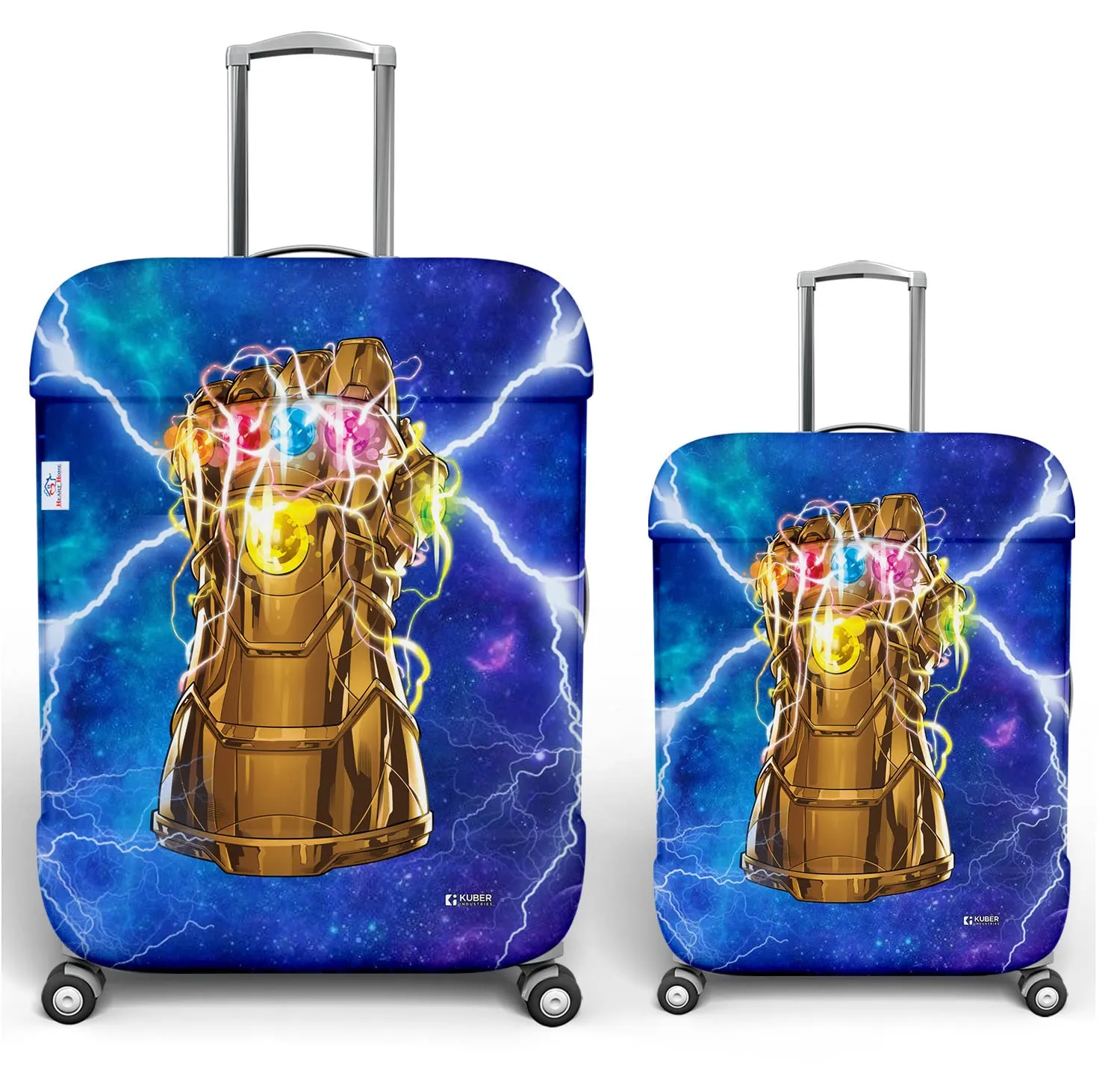 Heart Home Marvel The Infinity Gauntlet Luggage Cover|Polyester Travel Suitcase Cover|Washable|Stretchable Suitcase Cover|18-22 Inch-Small|26-30 Inch-Large|Pack of 2 (Sky Blue)