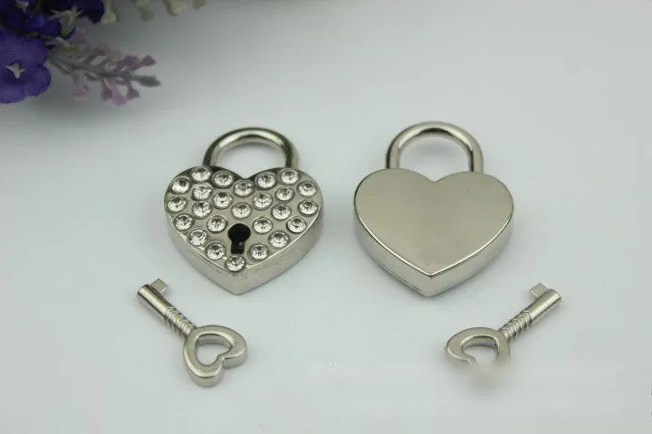 Heart Love Padlock 1 1/4" 30mm Purse Charm Organizer Luggage Hardware Antique Gold Lock And Key Closure Small Bag Clutch Metal Accessories