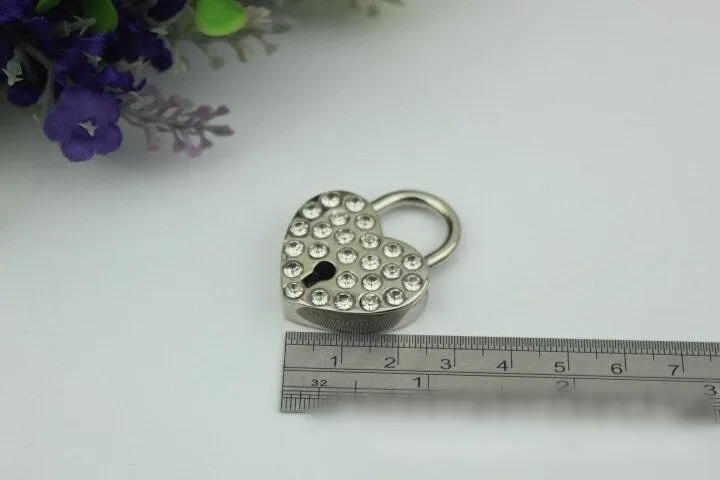 Heart Love Padlock 1 1/4" 30mm Purse Charm Organizer Luggage Hardware Antique Gold Lock And Key Closure Small Bag Clutch Metal Accessories