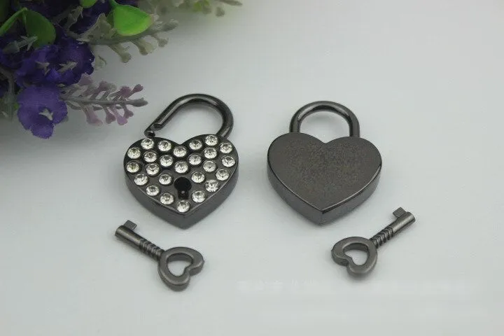 Heart Love Padlock 1 1/4" 30mm Purse Charm Organizer Luggage Hardware Antique Gold Lock And Key Closure Small Bag Clutch Metal Accessories