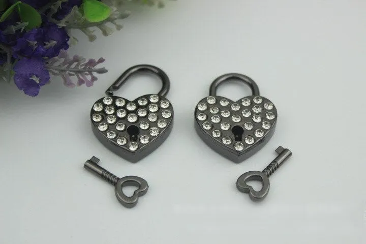 Heart Love Padlock 1 1/4" 30mm Purse Charm Organizer Luggage Hardware Antique Gold Lock And Key Closure Small Bag Clutch Metal Accessories