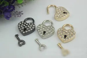 Heart Love Padlock 1 1/4" 30mm Purse Charm Organizer Luggage Hardware Antique Gold Lock And Key Closure Small Bag Clutch Metal Accessories