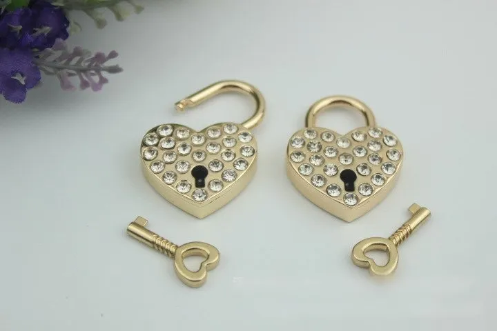 Heart Love Padlock 1 1/4" 30mm Purse Charm Organizer Luggage Hardware Antique Gold Lock And Key Closure Small Bag Clutch Metal Accessories