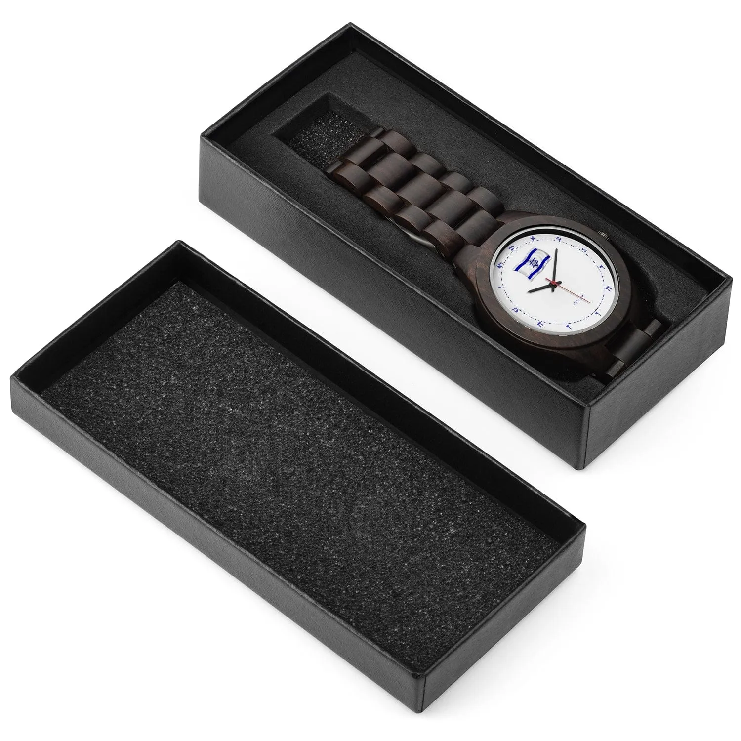 Hebrew Wooden Watch with Israel Flag