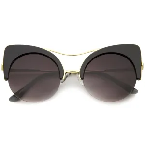 High Pointed Half-frame Flat Lens Round Cat Eye Sunglasses A267