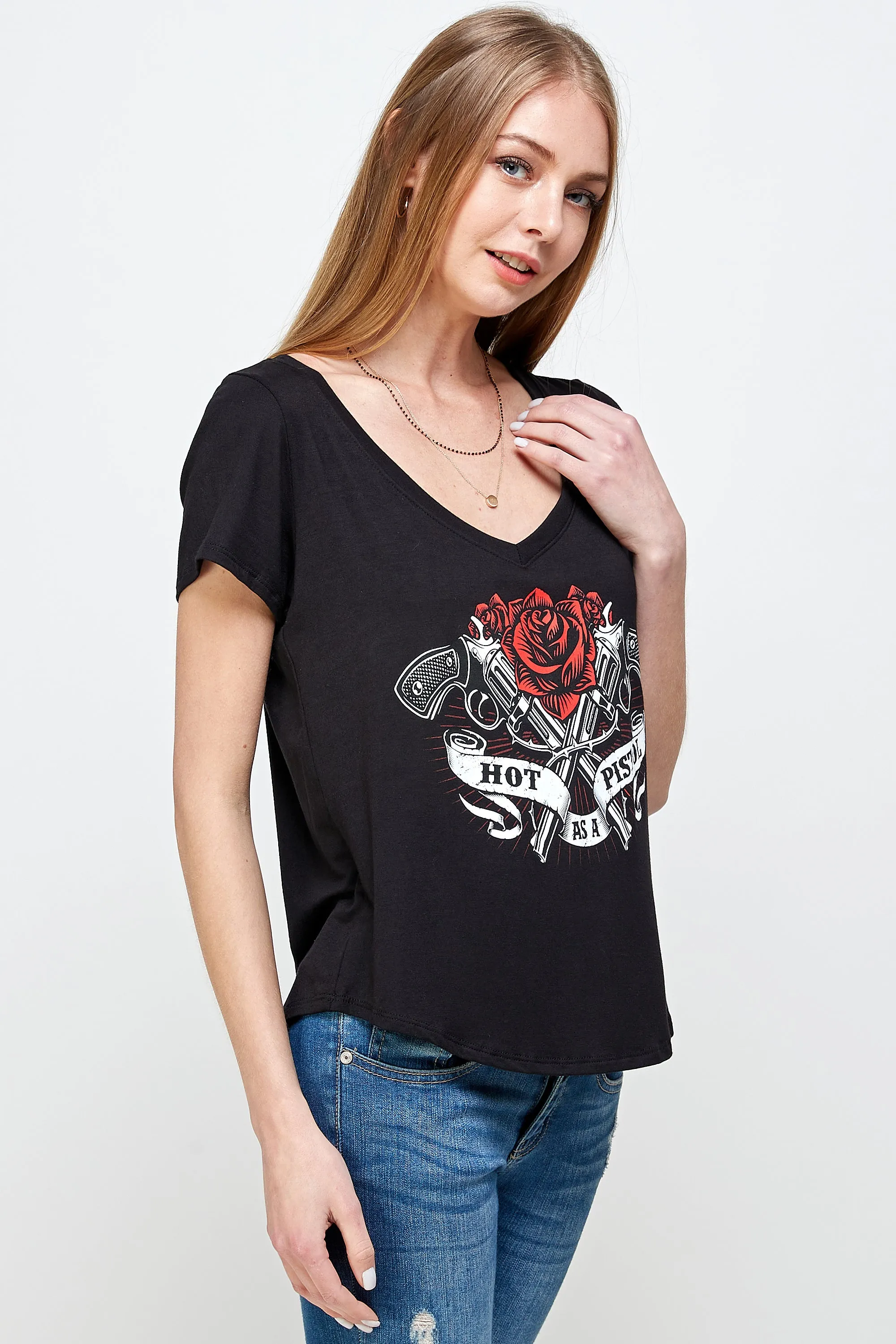 HOT AS A PISTOL SHORT SLEEVE V NECK