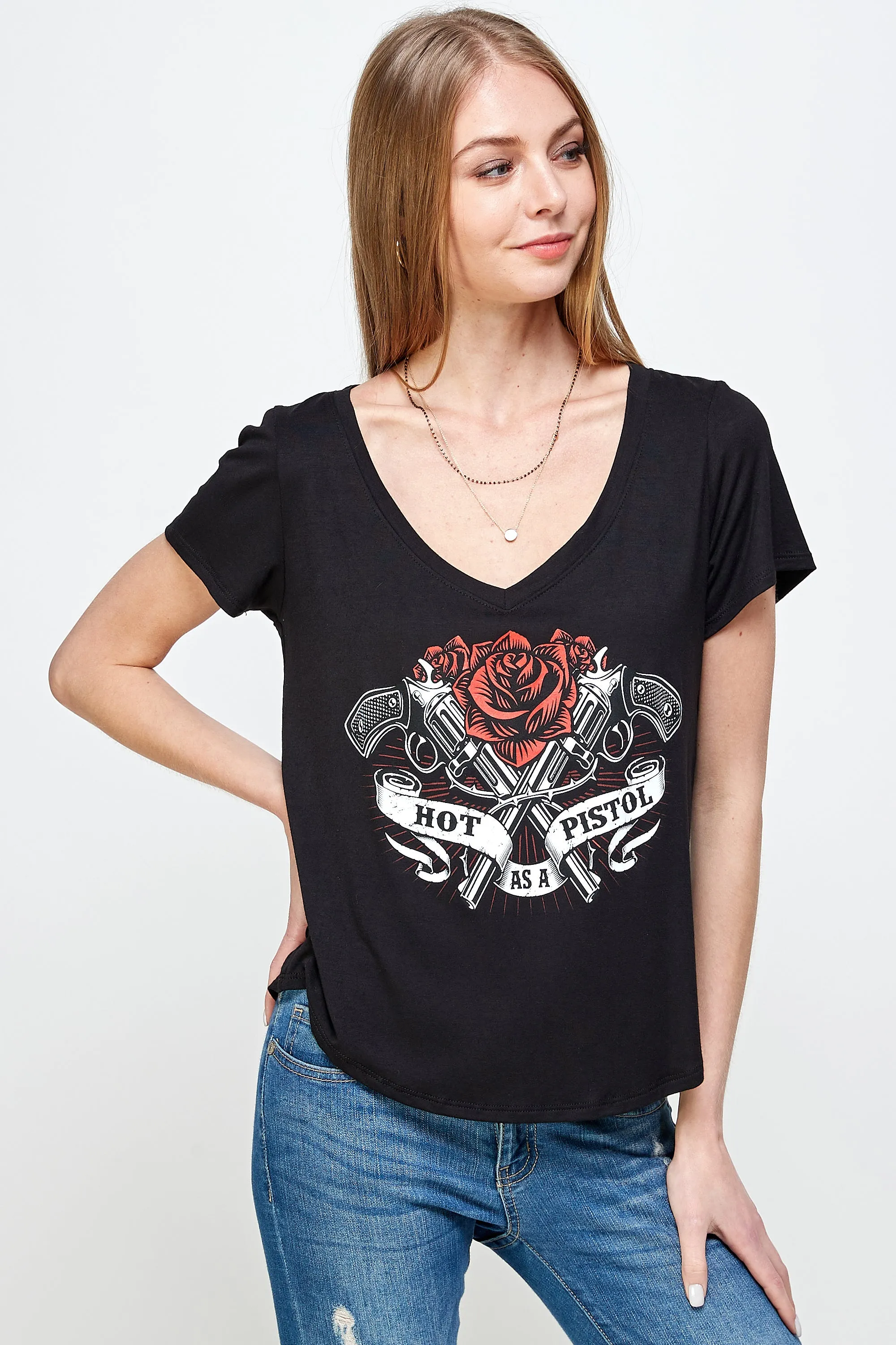 HOT AS A PISTOL SHORT SLEEVE V NECK