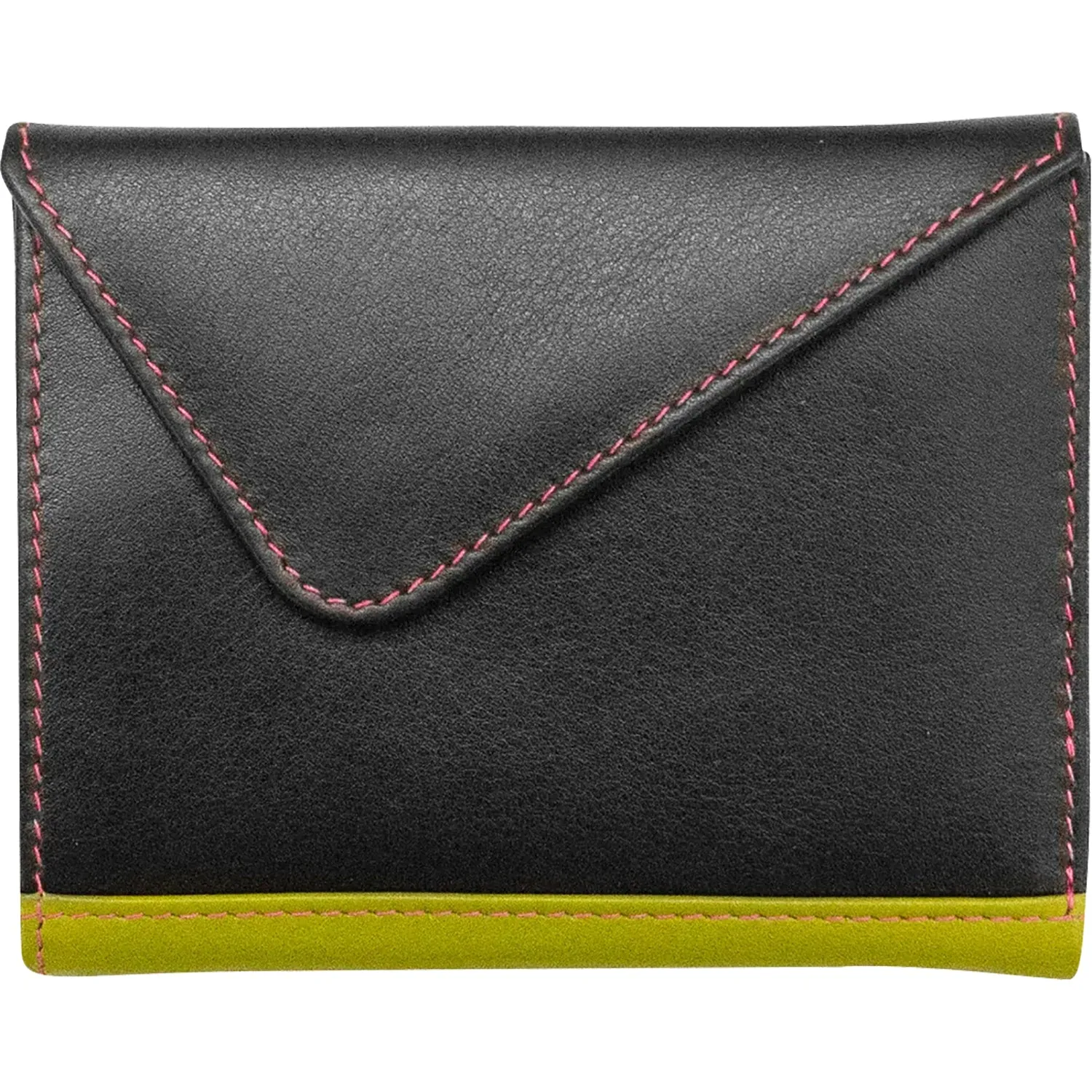 ili New York Mini Snap Tri-fold Wallet Black Brights Leather