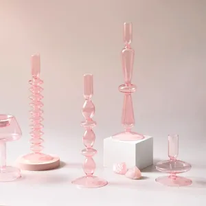 Jelly Pink Glass Candle Holders